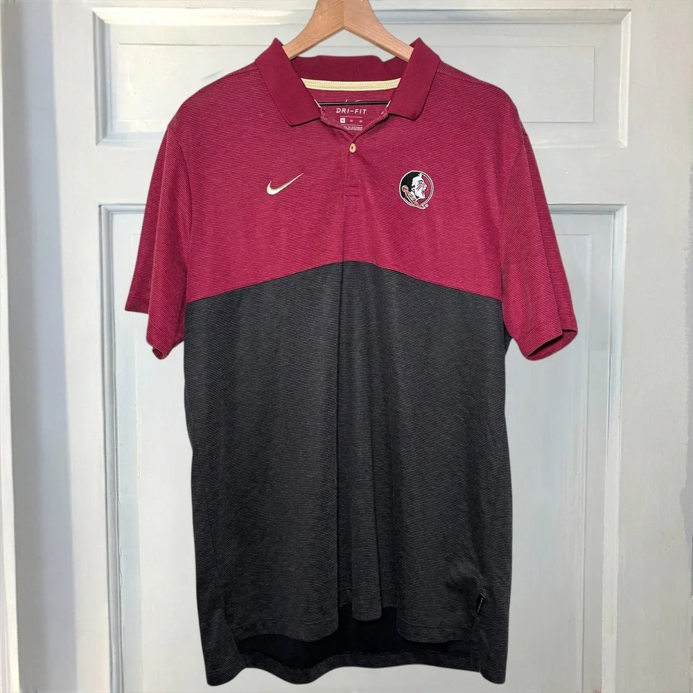 FSU Florida State‎ Seminoles Nike Dri Fit Men's L Maroon Black Polo Shirt NCAA